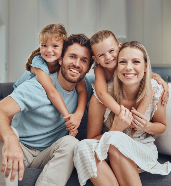 Happy family smiling together for a portrait