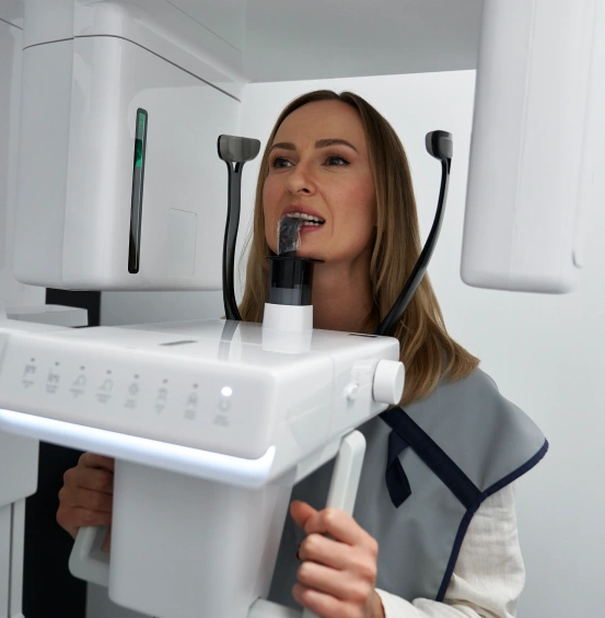 Patient receiving a cone beam CT scan